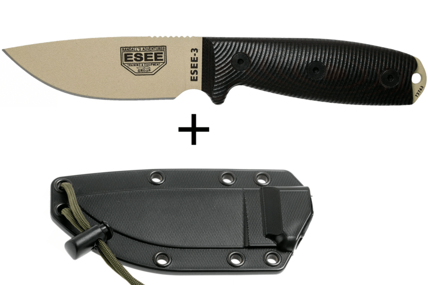Esee 3 3PMDT-004 kniv 8,8 cm blad i kolstål G10 svart och rött handtag + slida