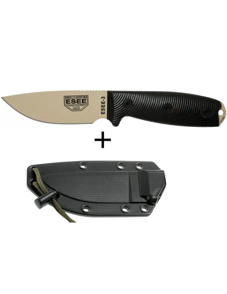 Messer Esee 3 3PMDT-004 Karbonstahlklinge 8,8cm Griff G10 schwarz und rot + Etui