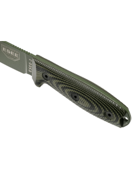 Esee 3 3PMOD-003 veitsi 8.8cm hiiliteräksestä valmistettu terä G10 vihreä ja musta kahva + kotelo + kotelo