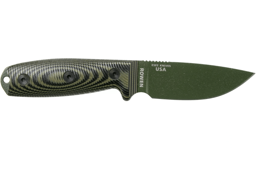 Faca Esee 3 3PMOD-003 Lâmina de 8,8 cm em aço carbono Cabo verde e preto em G10 + bainha