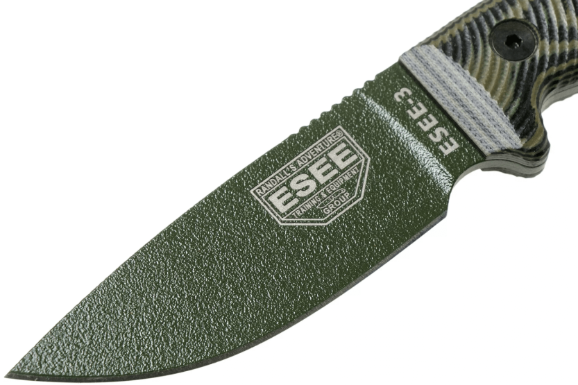 Esee 3 3PMOD-003 kniv 8,8 cm karbonstålblad G10 grønt og svart håndtak + etui