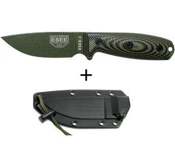 Esee 3 3PMOD-003 veitsi 8.8cm hiiliteräksestä valmistettu terä G10 vihreä ja musta kahva + kotelo + kotelo