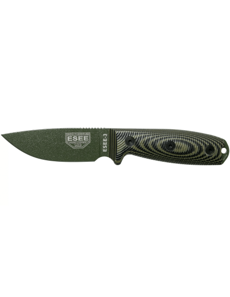 Messer Esee 3 3PMOD-003 Karbonstahlklinge 8,8cm Griff G10 grün und schwarz + Etui