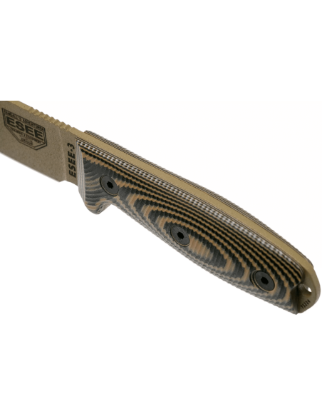 Esee 3 3PMDE-005 veitsi 8.8cm hiiliteräksestä terä G10 kojootti ja musta kahva + tuppi + tuppi