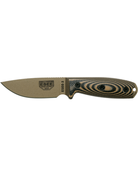 Esee 3 3PMDE-005 cuchillo 8.8cm hoja de acero al carbono G10 coyote y mango negro + funda