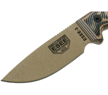 Esee 3 3PMDE-005 veitsi 8.8cm hiiliteräksestä terä G10 kojootti ja musta kahva + tuppi + tuppi 2