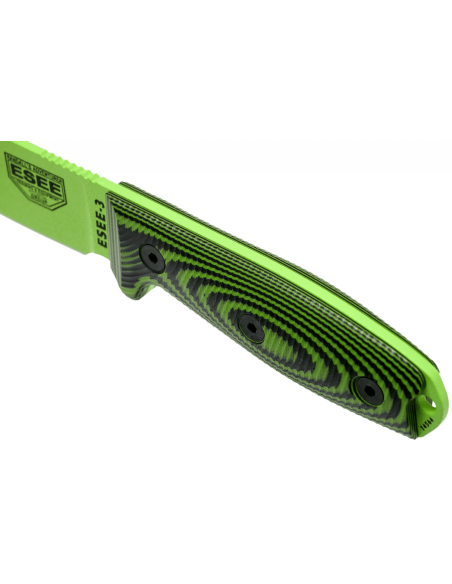 Esee 3 3PMVG-007 cuchillo 8.8cm hoja acero carbono G10 mango venom negro y verde + funda