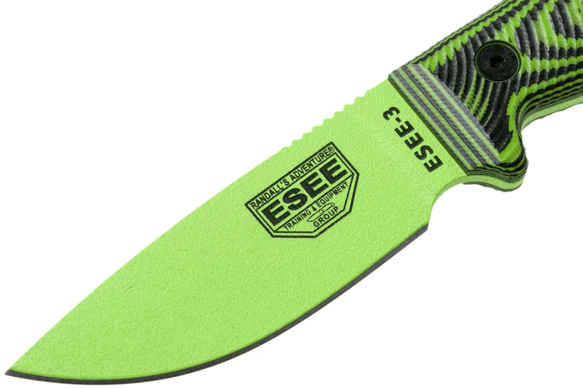 Faca Esee 3 3PMVG-007 Lâmina de 8,8 cm em aço-carbono Cabo em G10 preto e verde venom + bainha