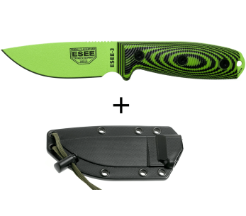 Esee 3 3PMVG-007 mes 8.8cm koolstofstaal G10 handgreep zwart en gifgroen + schede