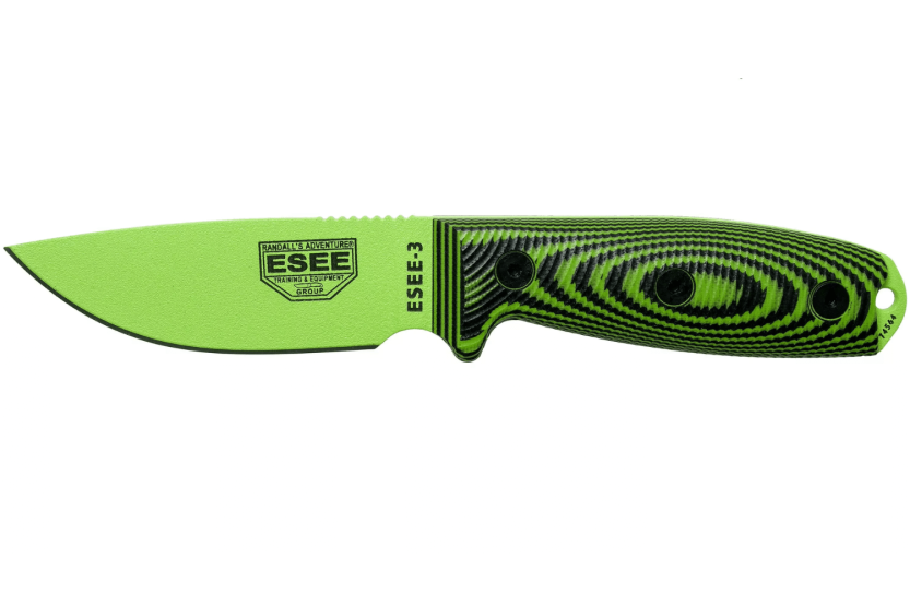 Esee 3 3PMVG-007 cuchillo 8.8cm hoja acero carbono G10 mango venom negro y verde + funda