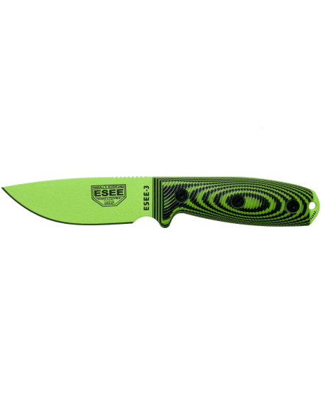 Esee 3 3PMVG-007 cuchillo 8.8cm hoja acero carbono G10 mango venom negro y verde + funda