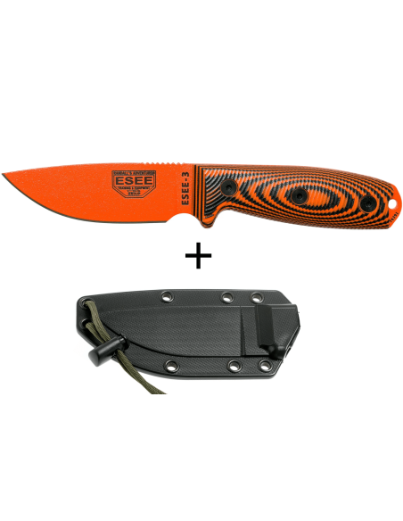 Esee 3 3PMOR-006 coltello 8,8 cm lama in acciaio al carbonio G10 manico nero e arancione + custodia