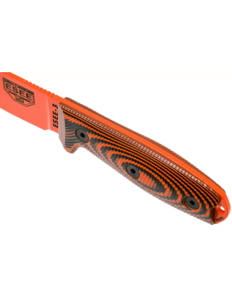 Esee 3 3PMOR-006 cuchillo 8.8cm hoja acero carbono G10 mango negro y naranja + funda