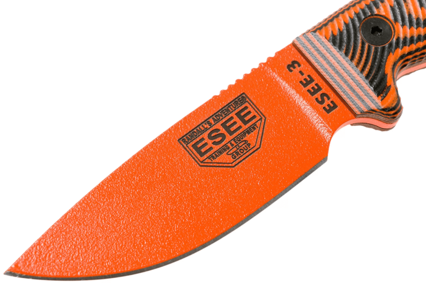 Esee 3 3PMOR-006 kniv 8,8 cm kulstofstålblad G10 sort og orange håndtag + etui