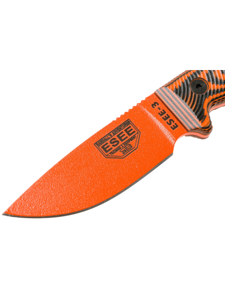 Faca Esee 3 3PMOR-006 Lâmina de 8,8 cm em aço carbono G10 cabo preto e laranja + estojo