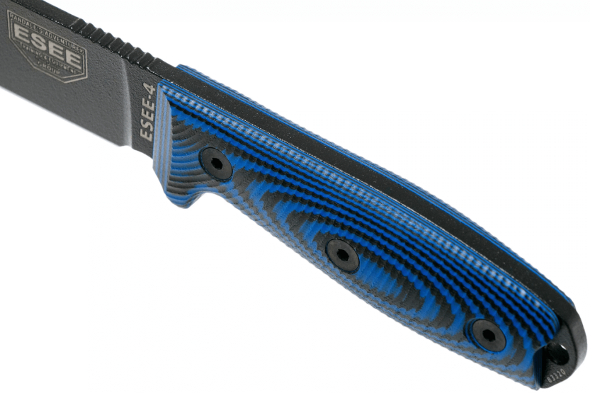 Faca Esee 4 4PB-008 Lâmina de 11,6 cm em aço carbono Cabo G10 azul e preto + estojo