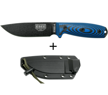 Esee 4 4PB-008 cuchillo 11.6cm hoja acero carbono mango G10 azul y negro + funda