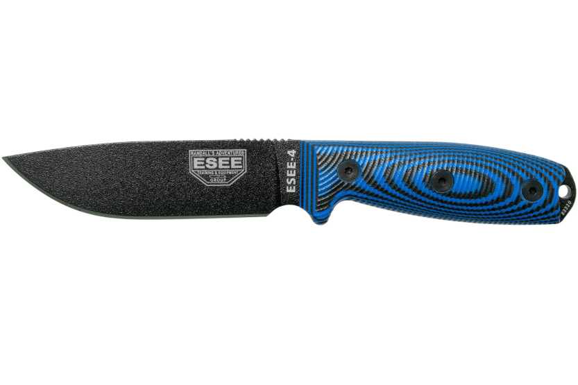 Esee 4 Puukko 4PB-008 11.6cm hiiliteräksestä valmistettu terä G10 sininen ja musta kahva + tuppi