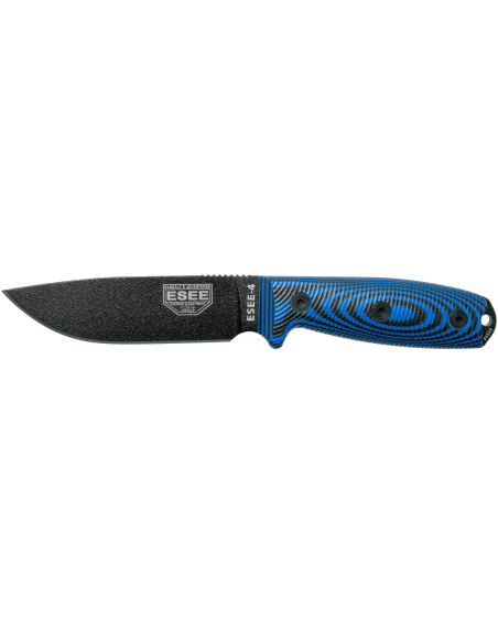 Faca Esee 4 4PB-008 Lâmina de 11,6 cm em aço carbono Cabo G10 azul e preto + estojo