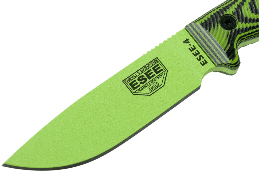 Coltello Esee 4 4PVG-007 lama in carbonio da 11,6 cm con manico in G10 verde e nero + custodia