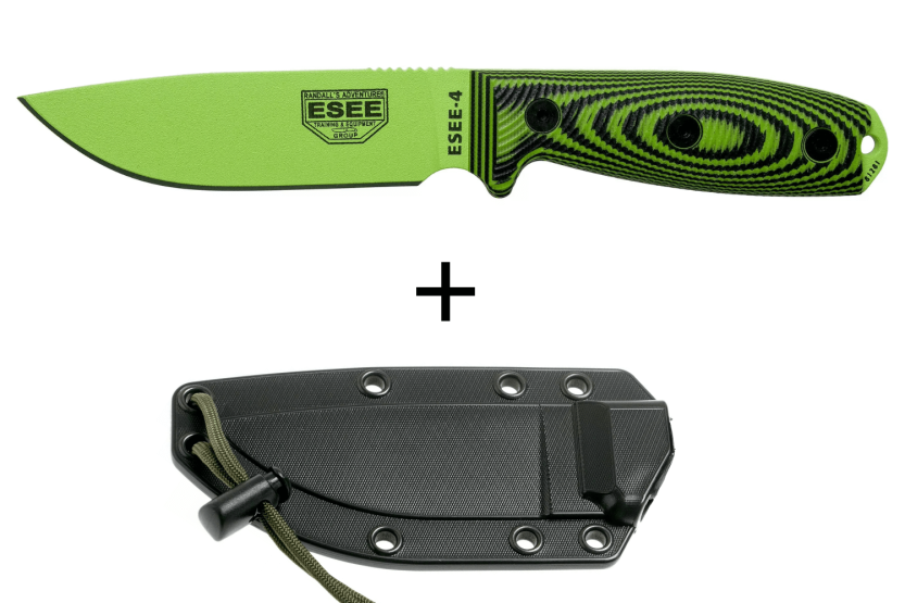 Messer Esee 4 4PVG-007 Karbonklinge 11,6cm Griff G10 grün und schwarz + Etui