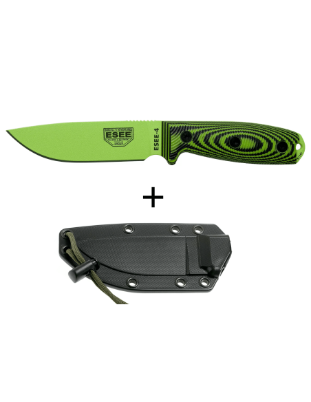 Faca Esee 4 4PVG-007 Lâmina de carbono de 11,6 cm com cabo G10 verde e preto + estojo