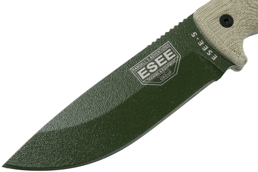 Esee 5 coltello 5POD-017 13,2 cm lama in acciaio al carbonio manico in micarta verde chiaro + custodia