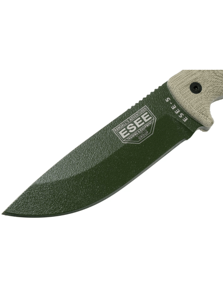 Esee 5 kniv 5POD-017 13,2 cm klinge i kulstofstål lysegrønt micarta-håndtag + etui