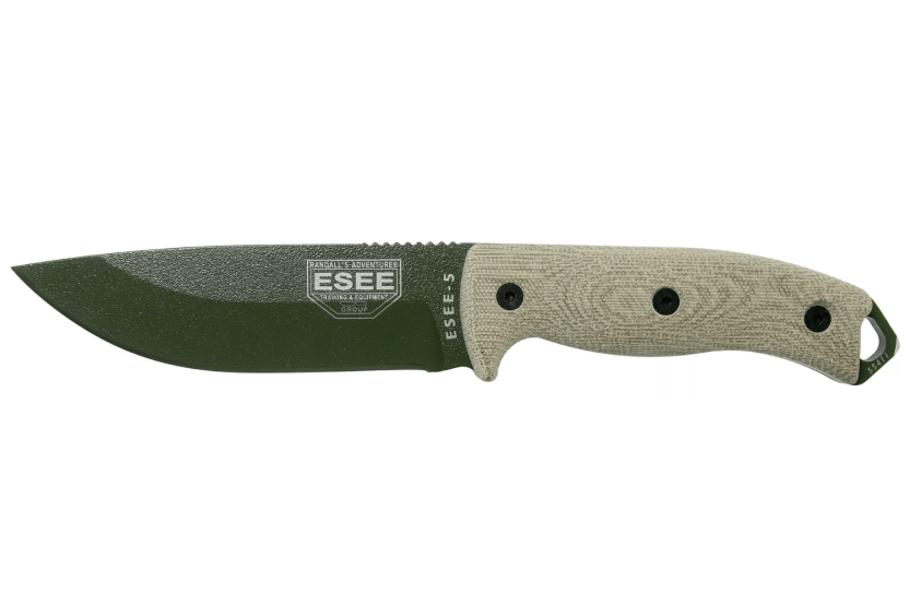 Cuchillo Esee 5 5POD-017 13.2cm hoja acero carbono mango micarta verde claro + funda