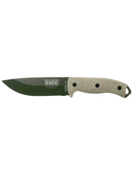 Esee 5 kniv 5POD-017 13,2 cm klinge i kulstofstål lysegrønt micarta-håndtag + etui