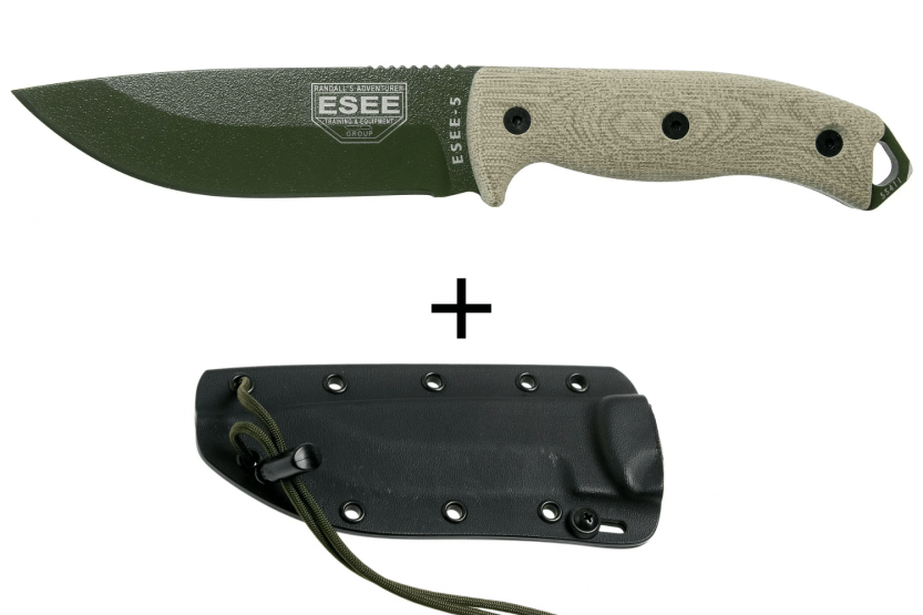 Esee 5 coltello 5POD-017 13,2 cm lama in acciaio al carbonio manico in micarta verde chiaro + custodia