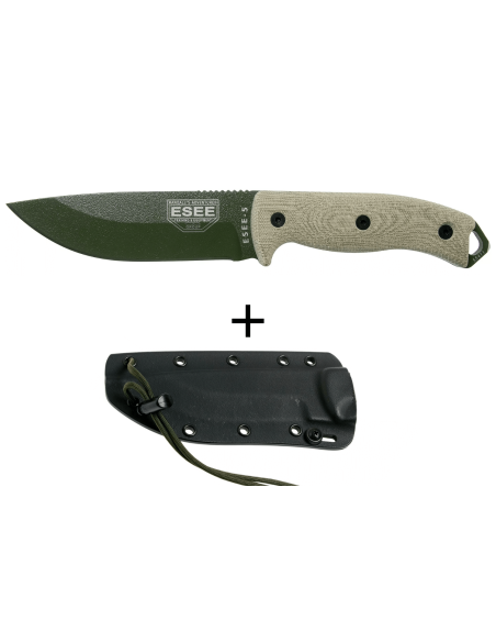 Esee 5 coltello 5POD-017 13,2 cm lama in acciaio al carbonio manico in micarta verde chiaro + custodia