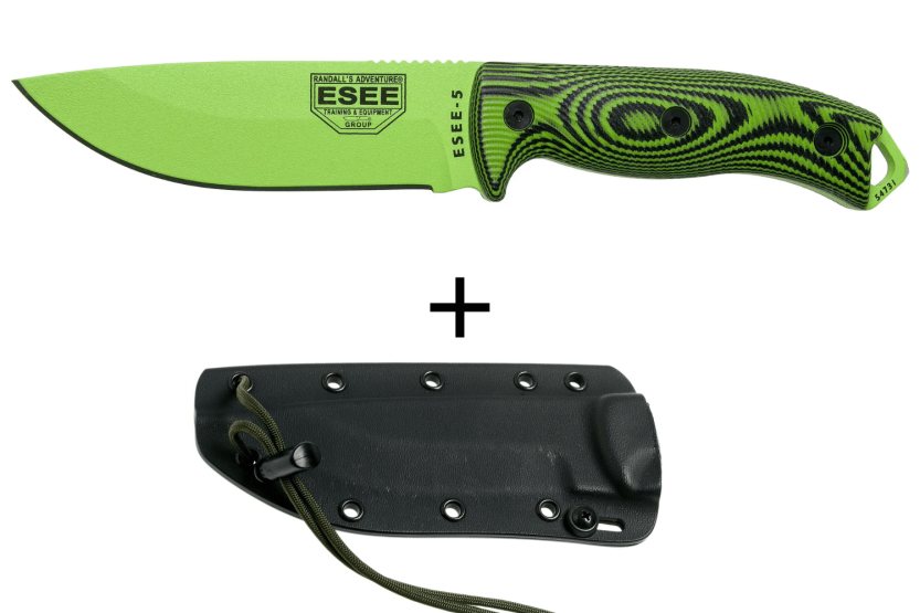 Esee 5 5PVG-007 cuchillo 13.2cm hoja carbono G10 mango verde y negro + funda
