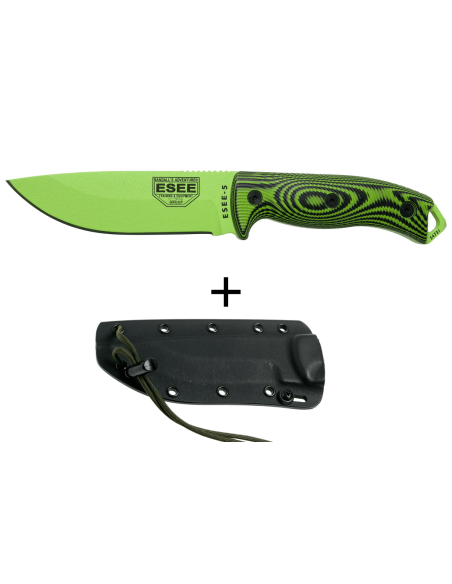Esee 5 kniv 5PVG-007 13,2 cm kulstofblad G10 grønt og sort håndtag + etui