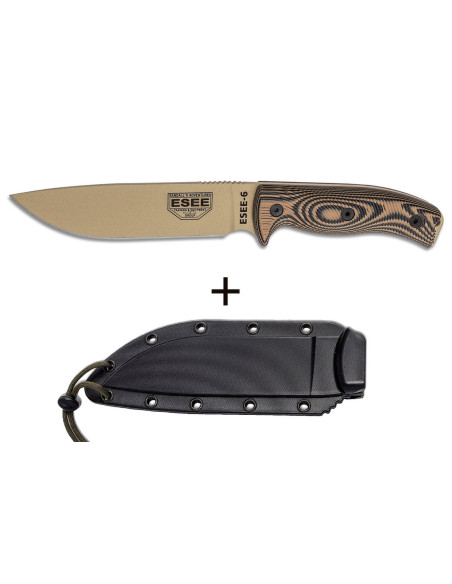 Esee 6 6PDT-005 kniv 16,5 cm kulstofblad G10-håndtag Coyote og sort + skede