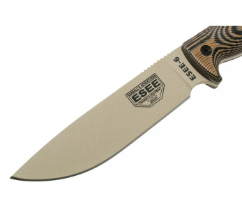 Faca Esee 6 6PDT-005 Lâmina em carbono de 16,5 cm Cabo em G10 Coiote e preto + bainha 2