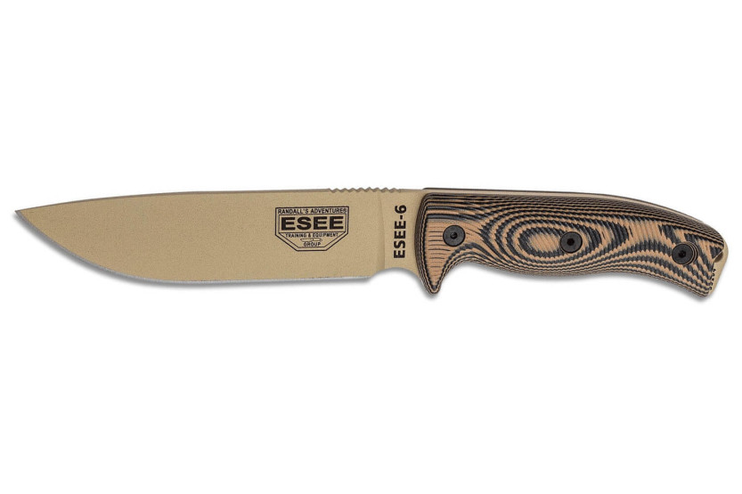 Esee 6 6PDT-005 kniv 16,5 cm kulstofblad G10-håndtag Coyote og sort + skede
