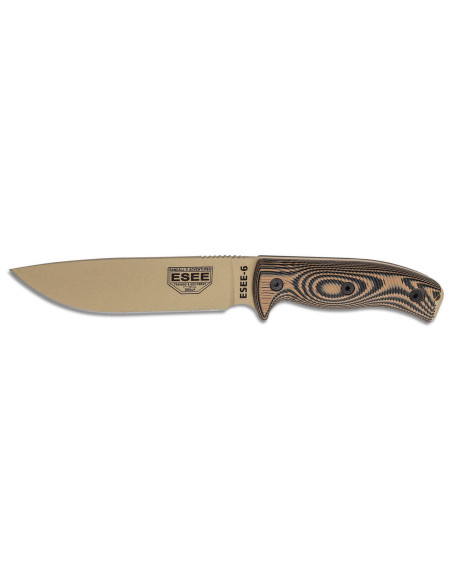 Esee 6 6PDT-005 cuchillo 16.5cm hoja carbono mango G10 Coyote y negro + funda