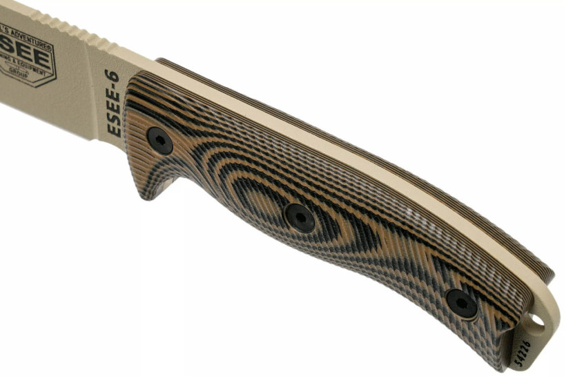 Esee 6 6PDT-005 kniv 16,5 cm kulstofblad G10-håndtag Coyote og sort + skede