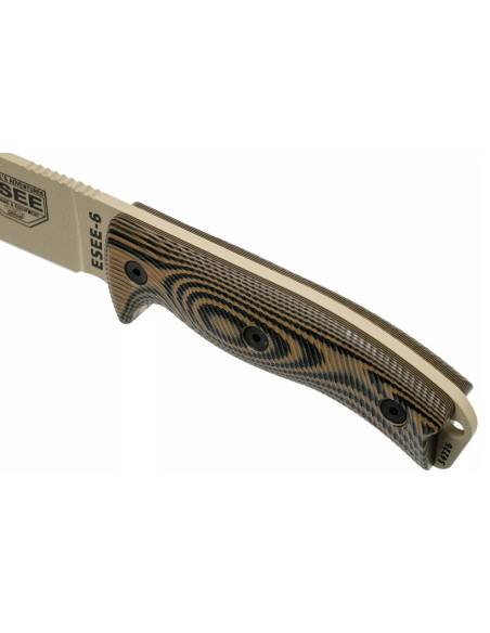Esee 6 6PDT-005 kniv 16,5 cm kulstofblad G10-håndtag Coyote og sort + skede