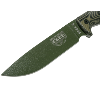 Esee 6 6POD-003 kniv 16,5 cm blad i kolstål G10 grönt och svart handtag + fodral 2