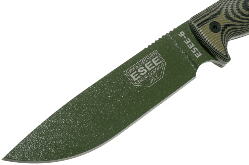 Esee 6 6POD-003 knife 16.5cm carbon steel blade G10 green and black handle + case