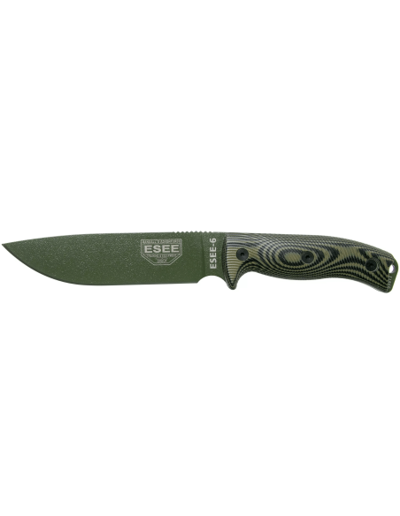 Esee 6 6POD-003 knife 16.5cm carbon steel blade G10 green and black handle + case