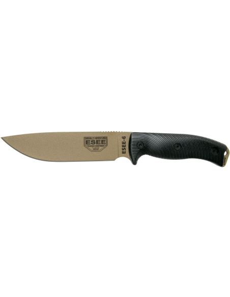 Esee 6 6PDE-001 cuchillo 16.5cm hoja acero carbono G10 mango negro + funda