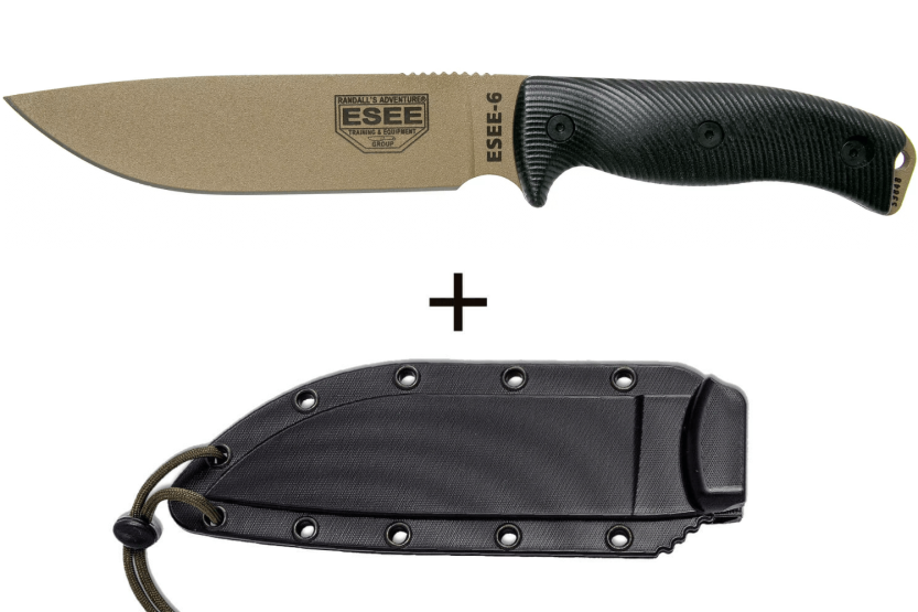 Esee 6 6PDE-001 kniv 16,5 cm blad av kolstål svart G10-handtag + fodral