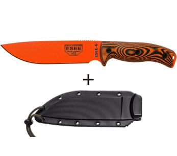 Esee 6 Knife 6POR-006 16,5 cm blad i karbonstål G10 oransje/svart håndtak + slire