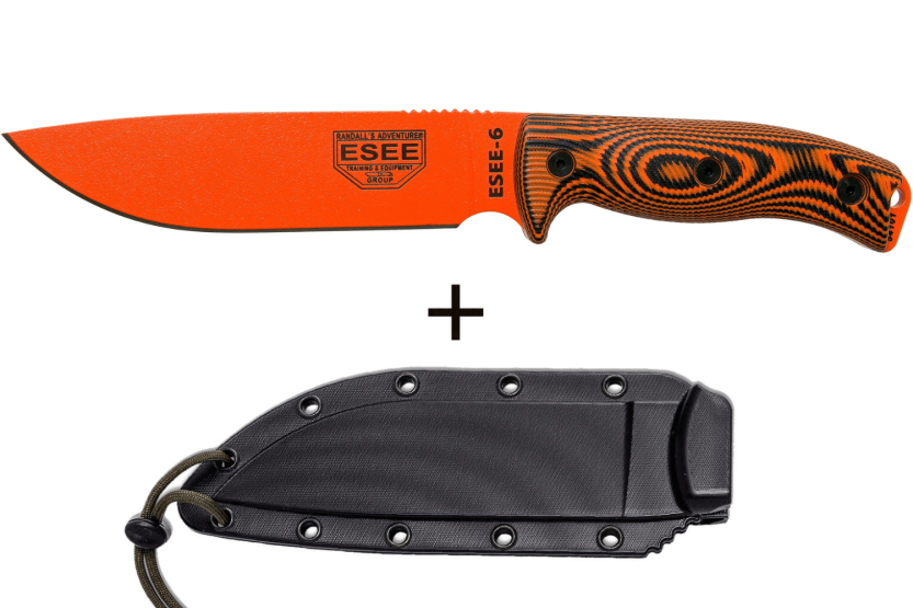 Esee 6 6POR-006 cuchillo 16.5cm hoja acero carbono G10 mango naranja/negro + funda