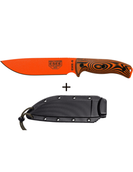 Esee 6 6POR-006 cuchillo 16.5cm hoja acero carbono G10 mango naranja/negro + funda