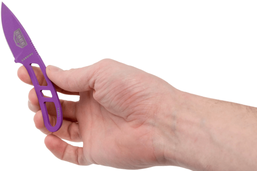 Esee Candiru CAN-PURP-E halsmes 5.1cm carbonstaal lemmet opengewerkt violetstalen handvat + schede