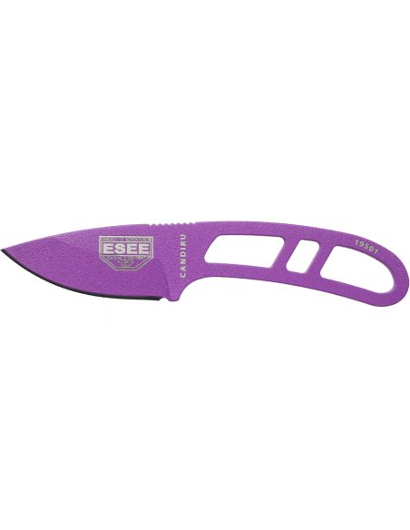 Esee Candiru CAN-PURP-E halsmes 5.1cm carbonstaal lemmet opengewerkt violetstalen handvat + schede